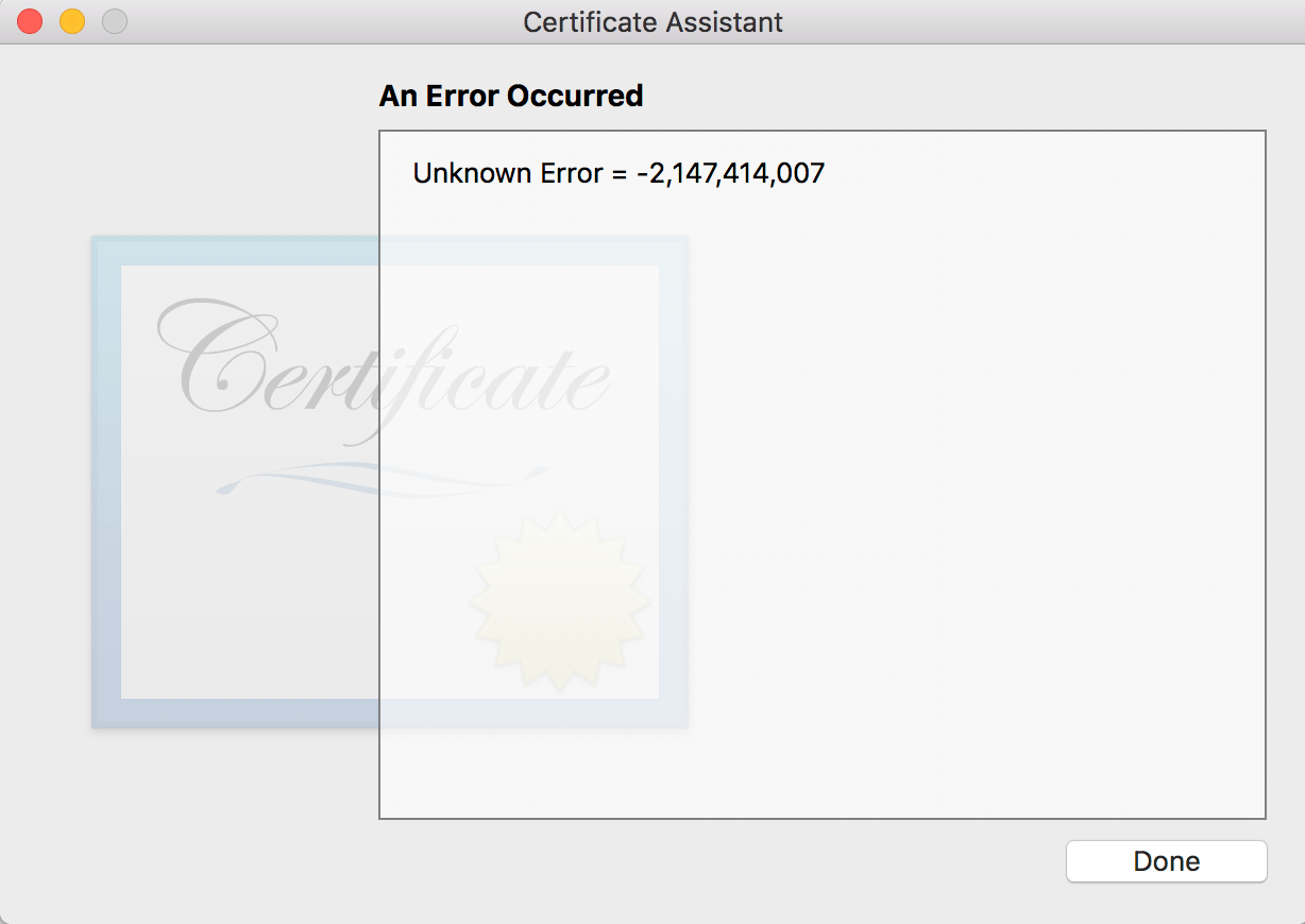 Keychain Unknown Error =2,147,414,007 on… Apple Community