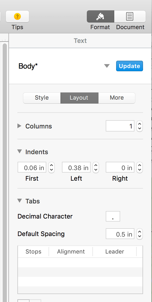 Hanging indents for Pages? Apple Community