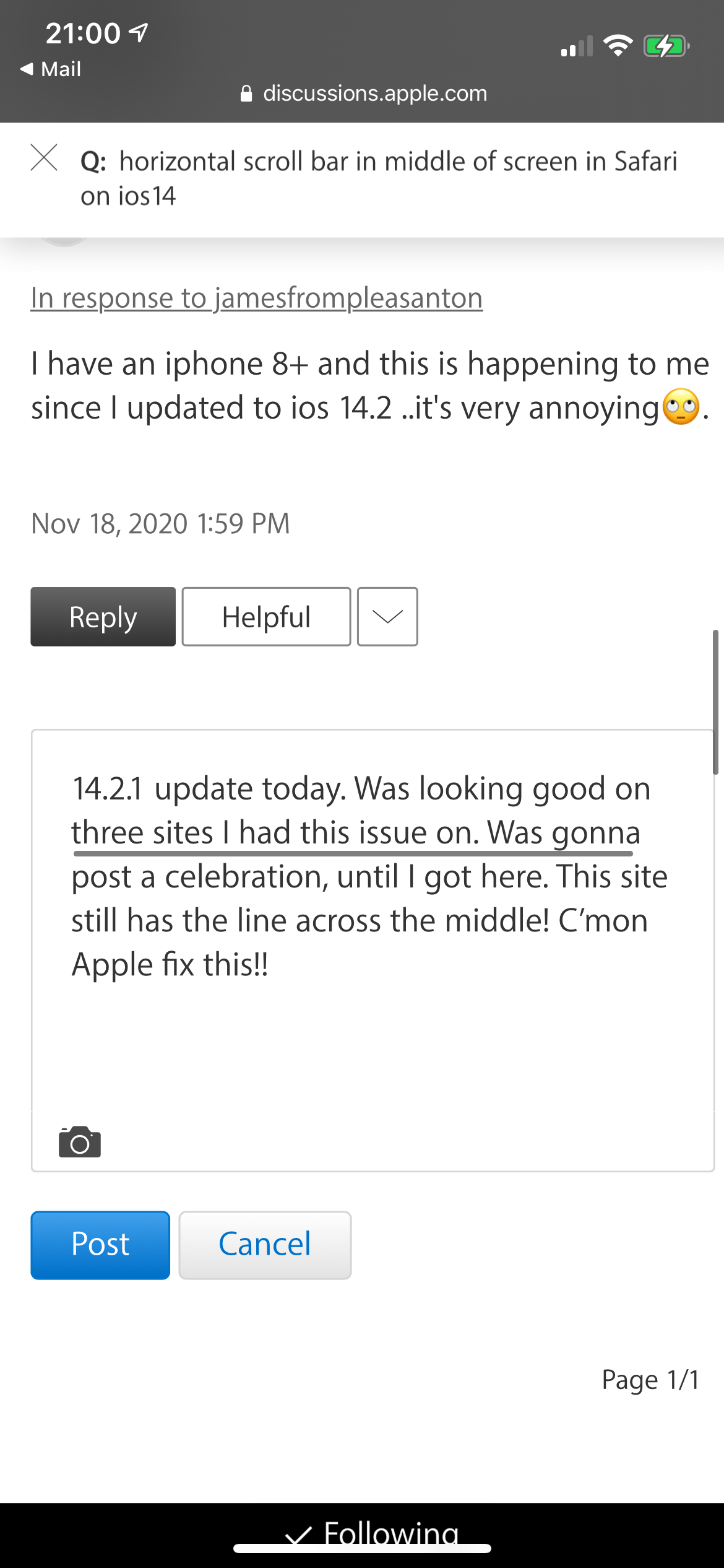 horizontal scroll bar in middle of screen… Apple Community