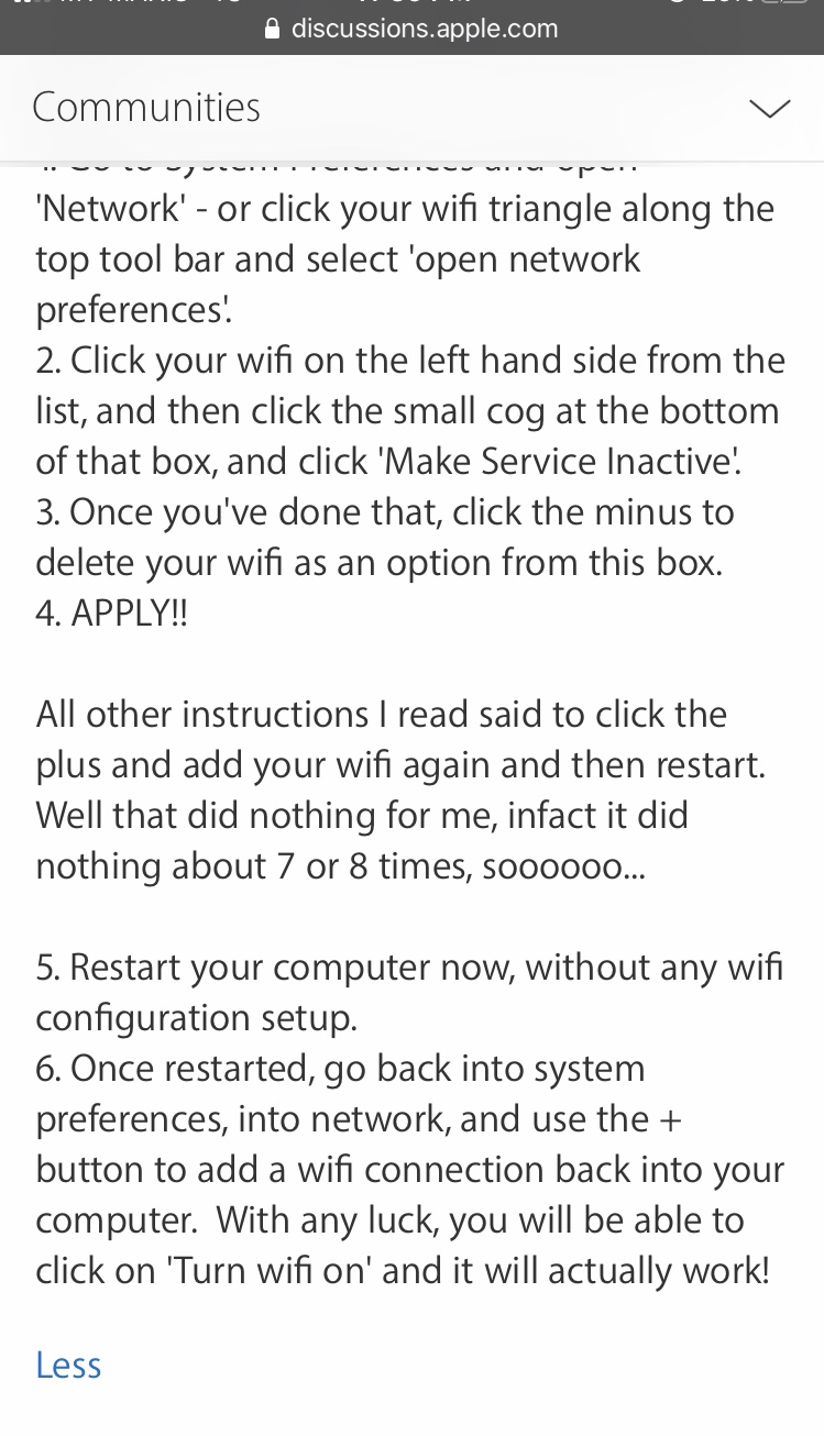 Mackbook Air WiFi won’t turn on & mis… Apple Community