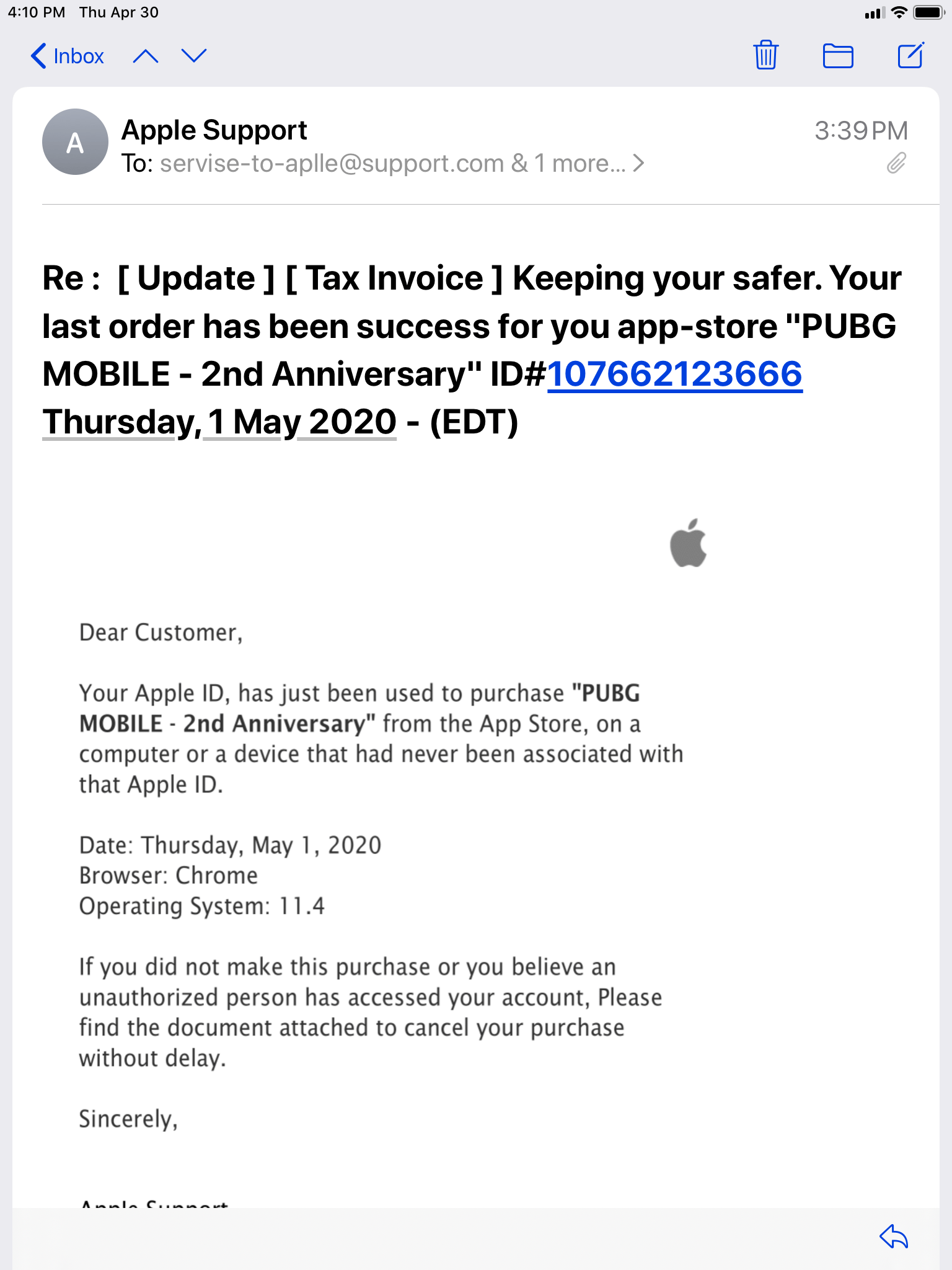 Spam email from Apple store Apple Community