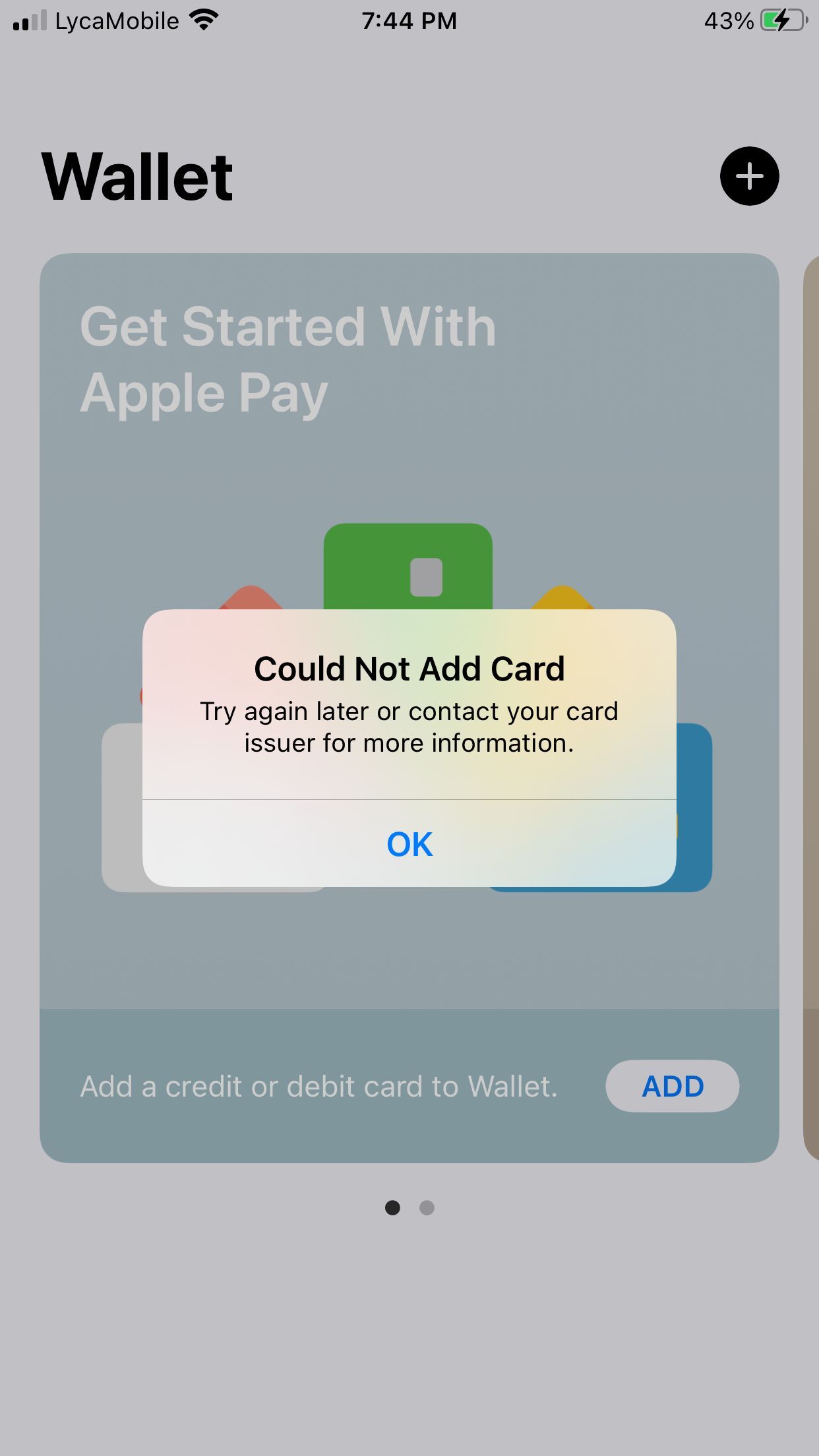 Unable to add a card to wallet/Apple pay Apple Community