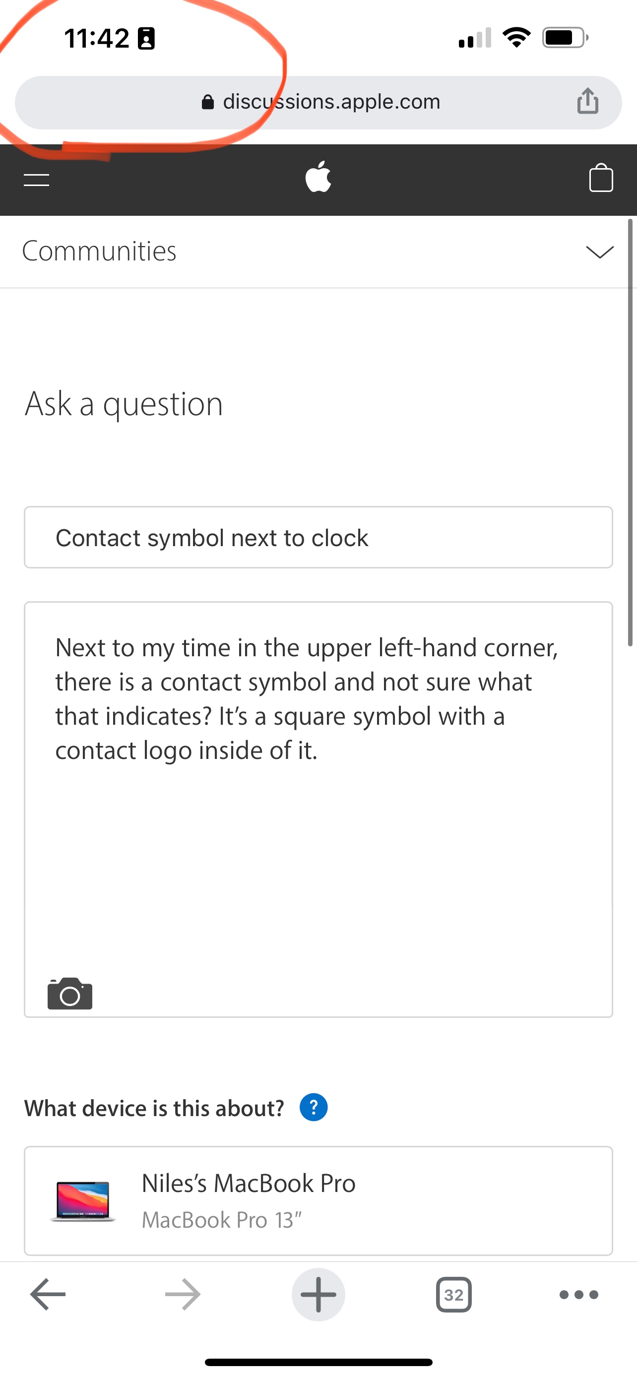 Contact symbol next to clock Apple Community