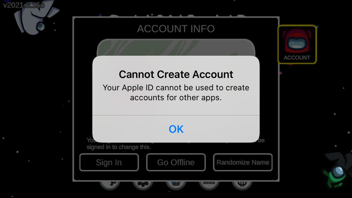 Among Us Account Login Error Apple Community