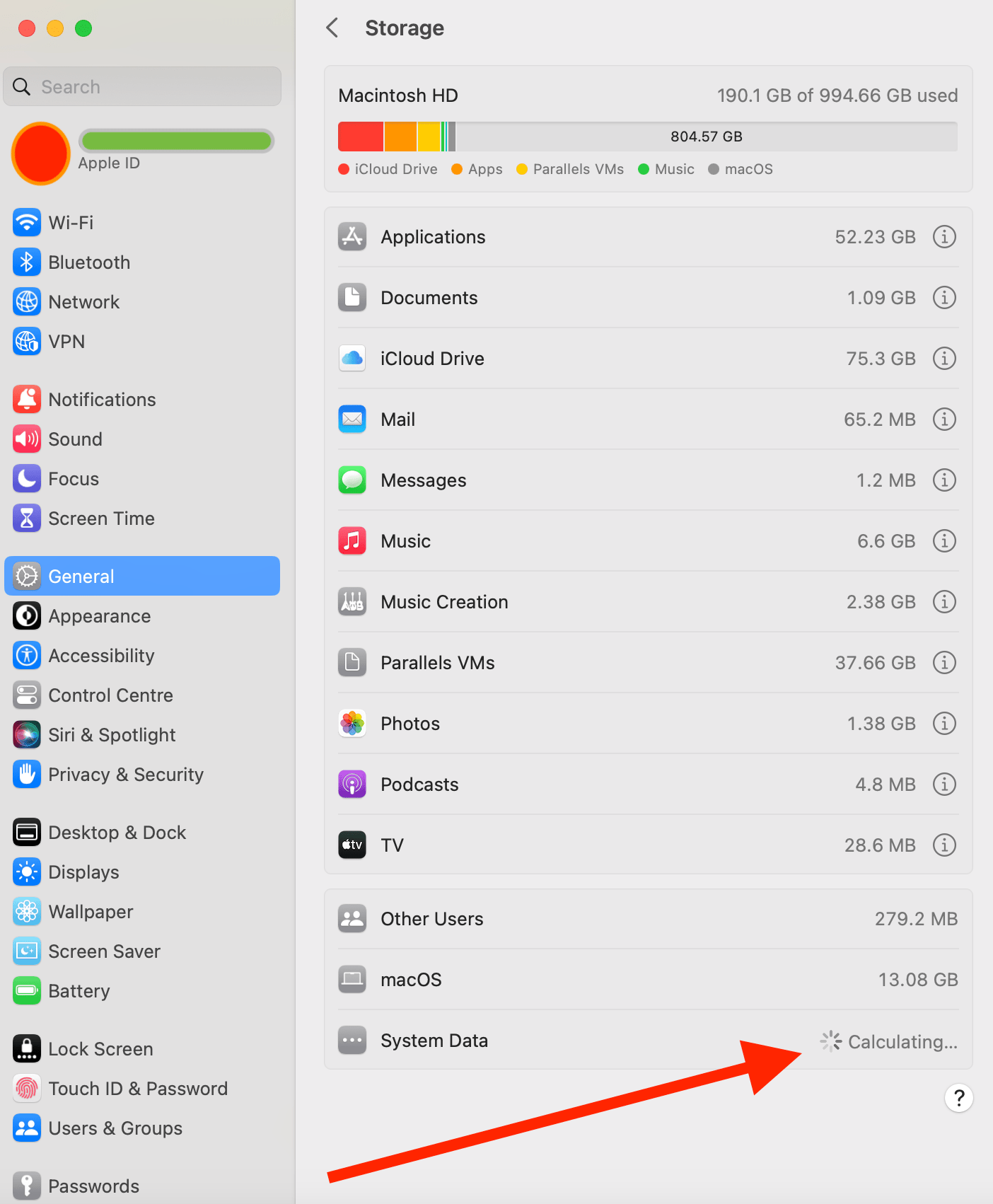 Mac OS Ventura, System Data Calculating t… Apple Community