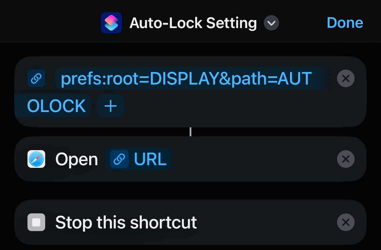 Shortcuts for setting iOS autolock to "n… Apple Community