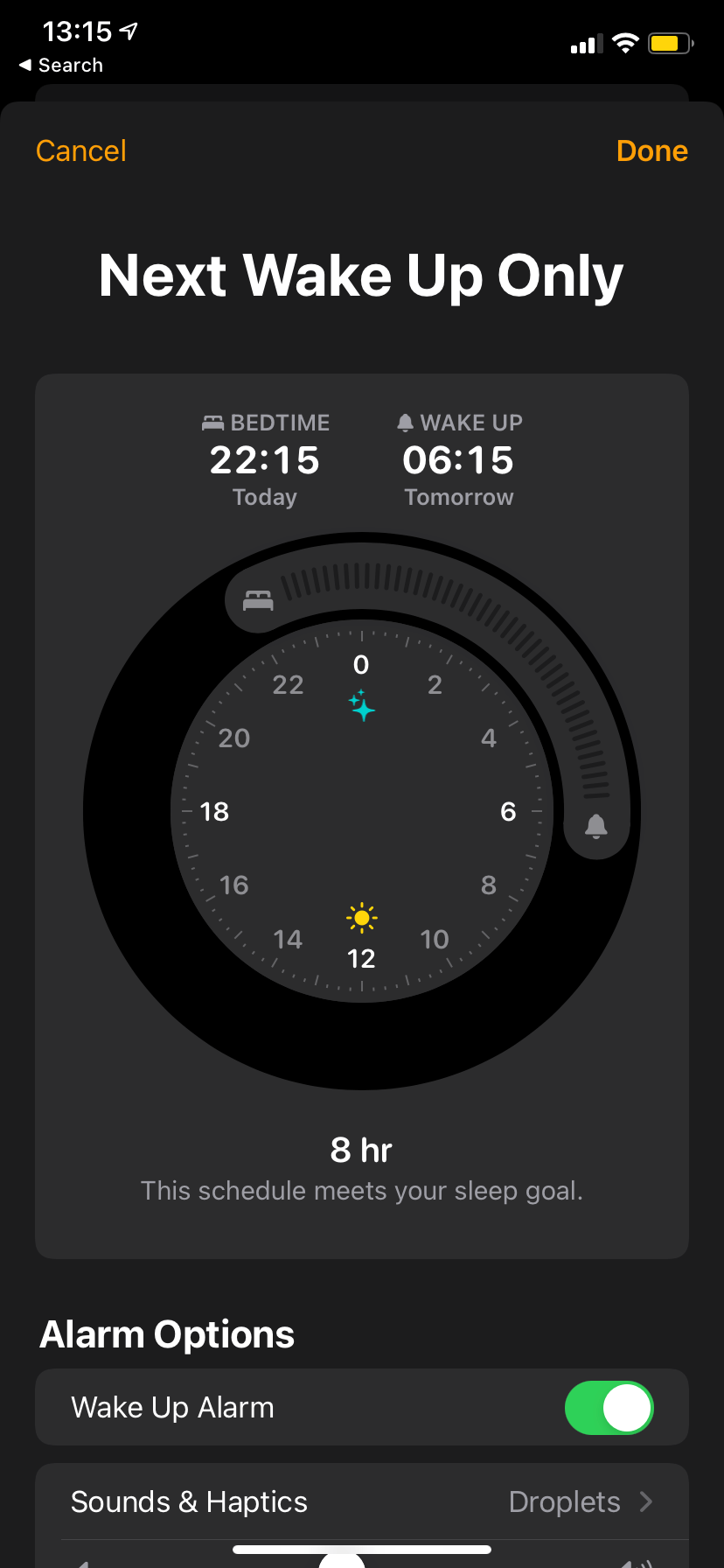 Sleep/wake up alarm sound sets for only 1… Apple Community