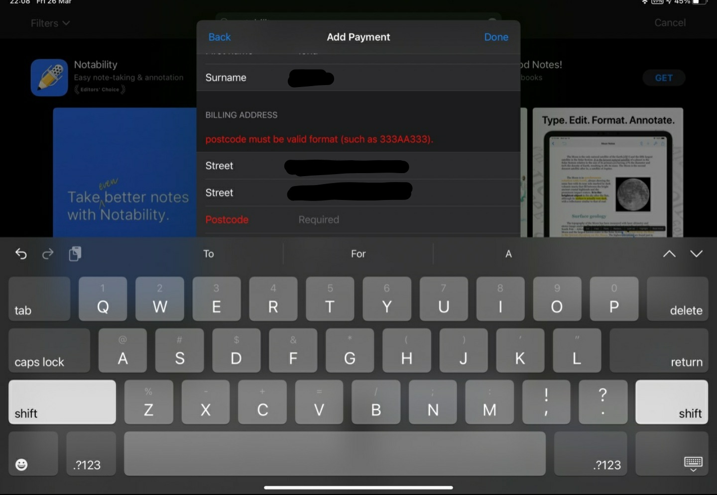 Invalid postcode format Apple Community