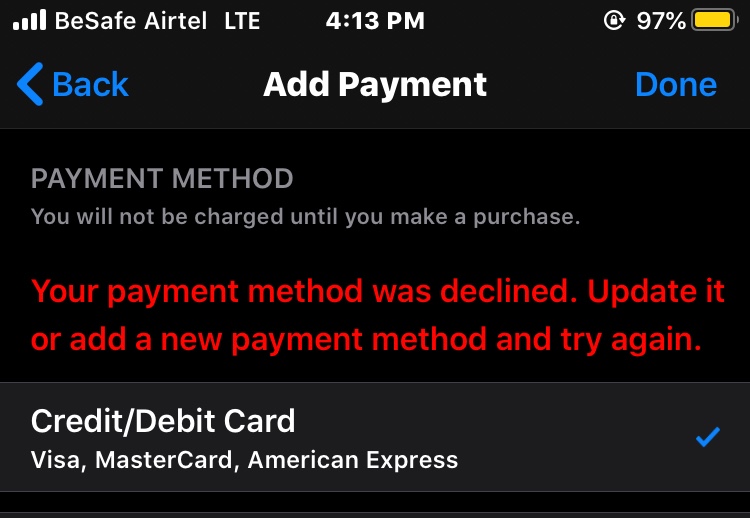 All my bank card are declined Apple Community