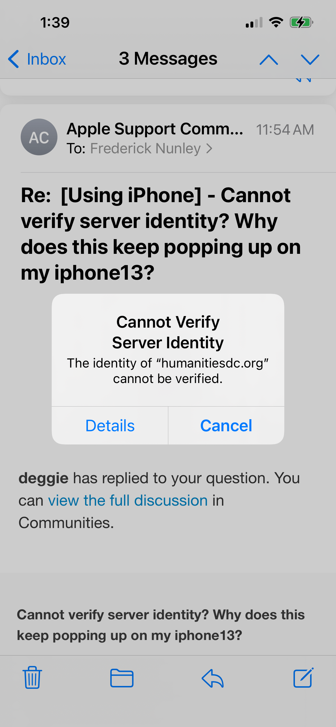 Cannot Verify Server Identity - Message P… - Apple Community