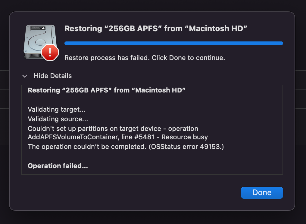 OSStatus error 49153 using Disk Utility &… Apple Community