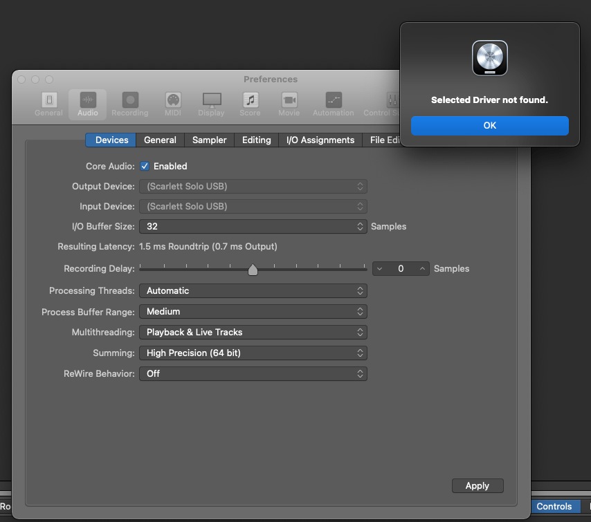 Selected driver not found logic x pro Apple Community