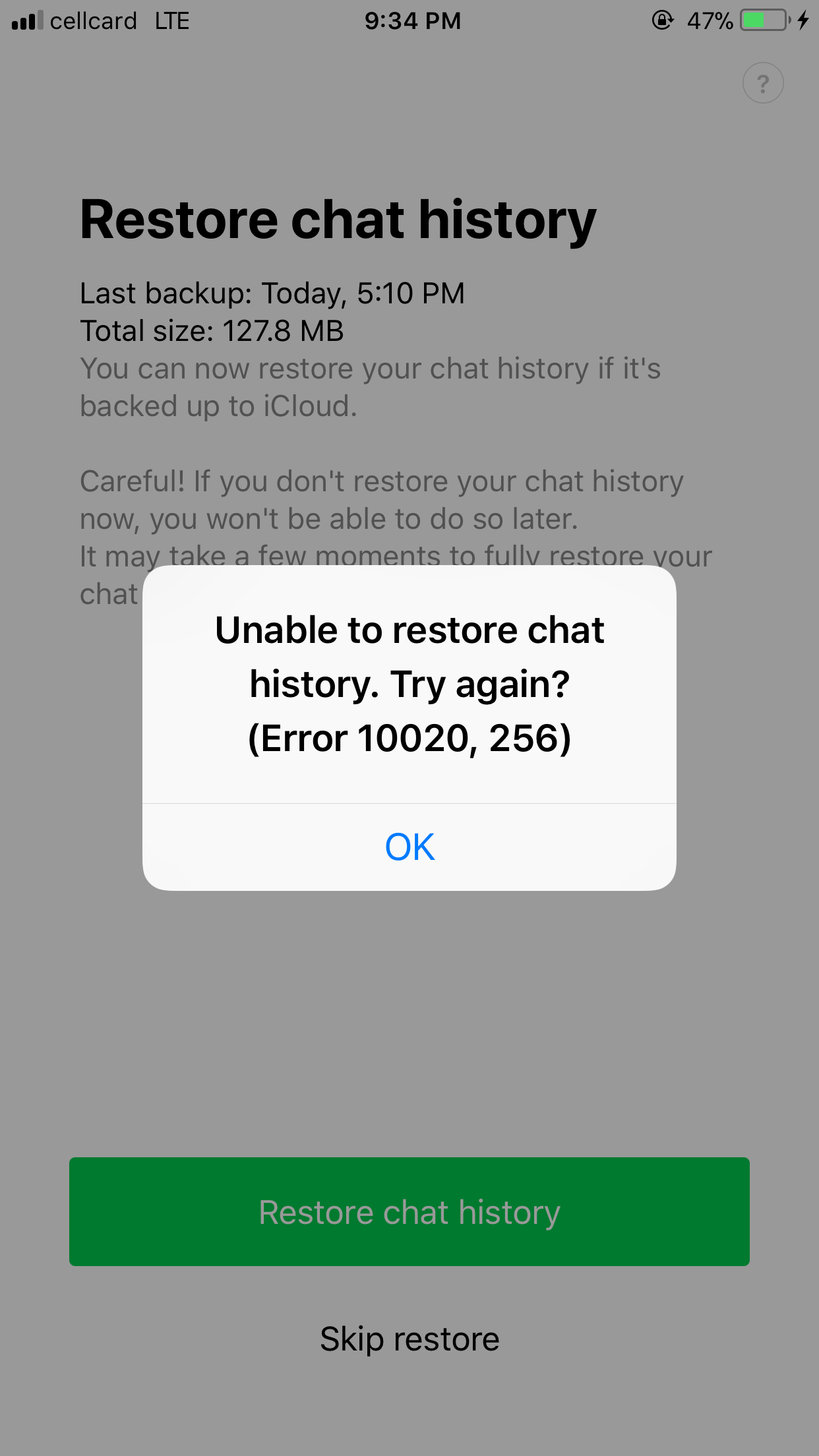 Error line chat history restore Apple Community
