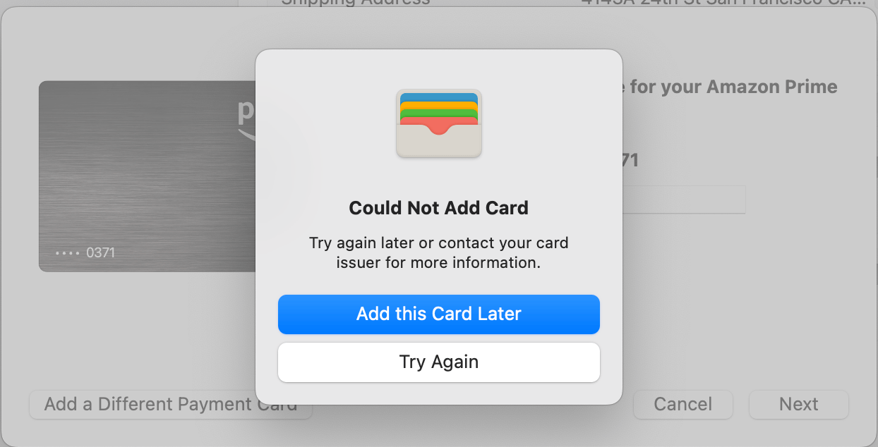 "Could Not Add Card" error in MacOS Apple Community