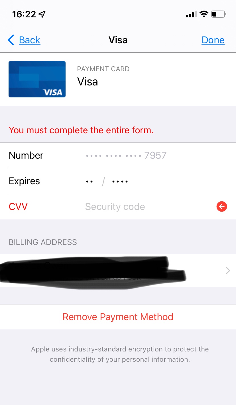 Remove payment method without CVV Apple Community