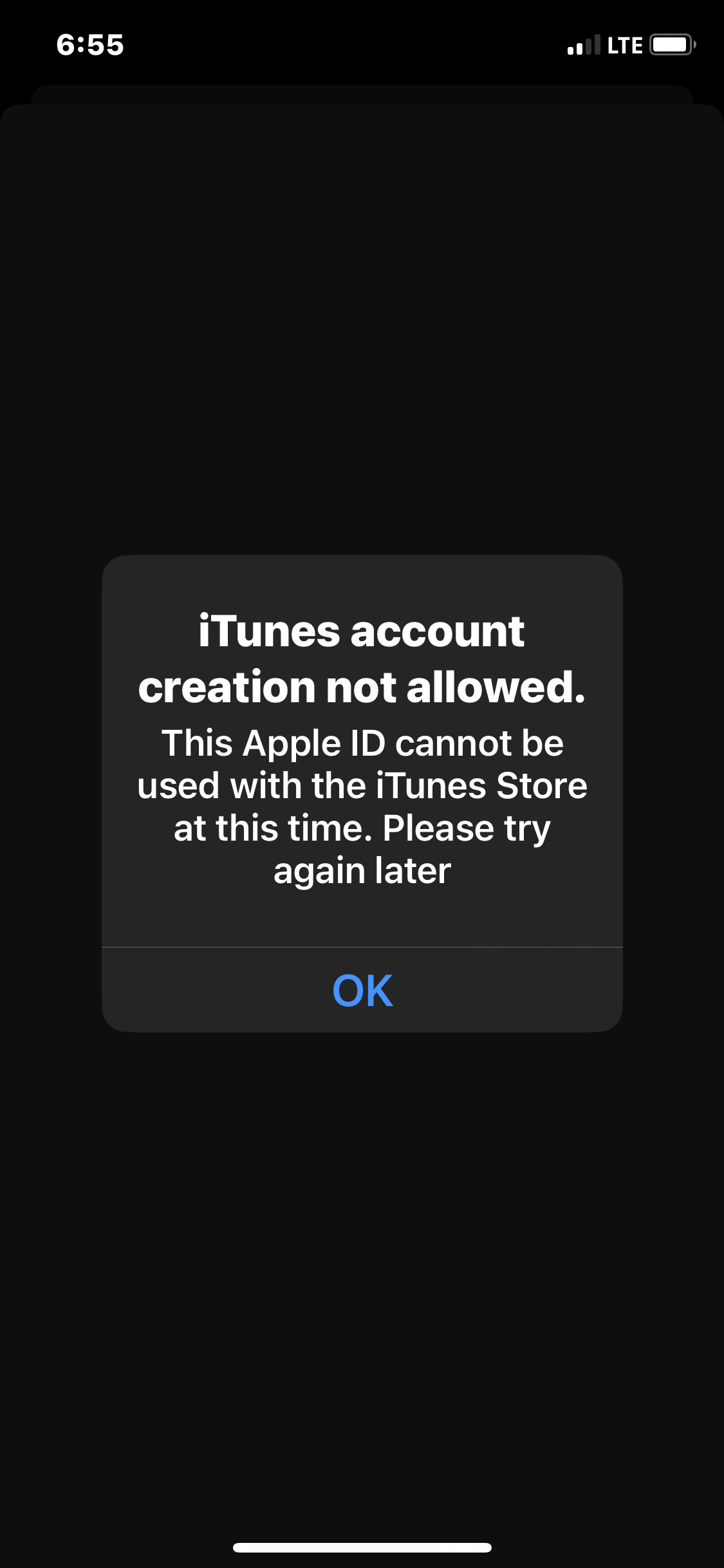 655 LTE iTunes account creation not al… Apple Community