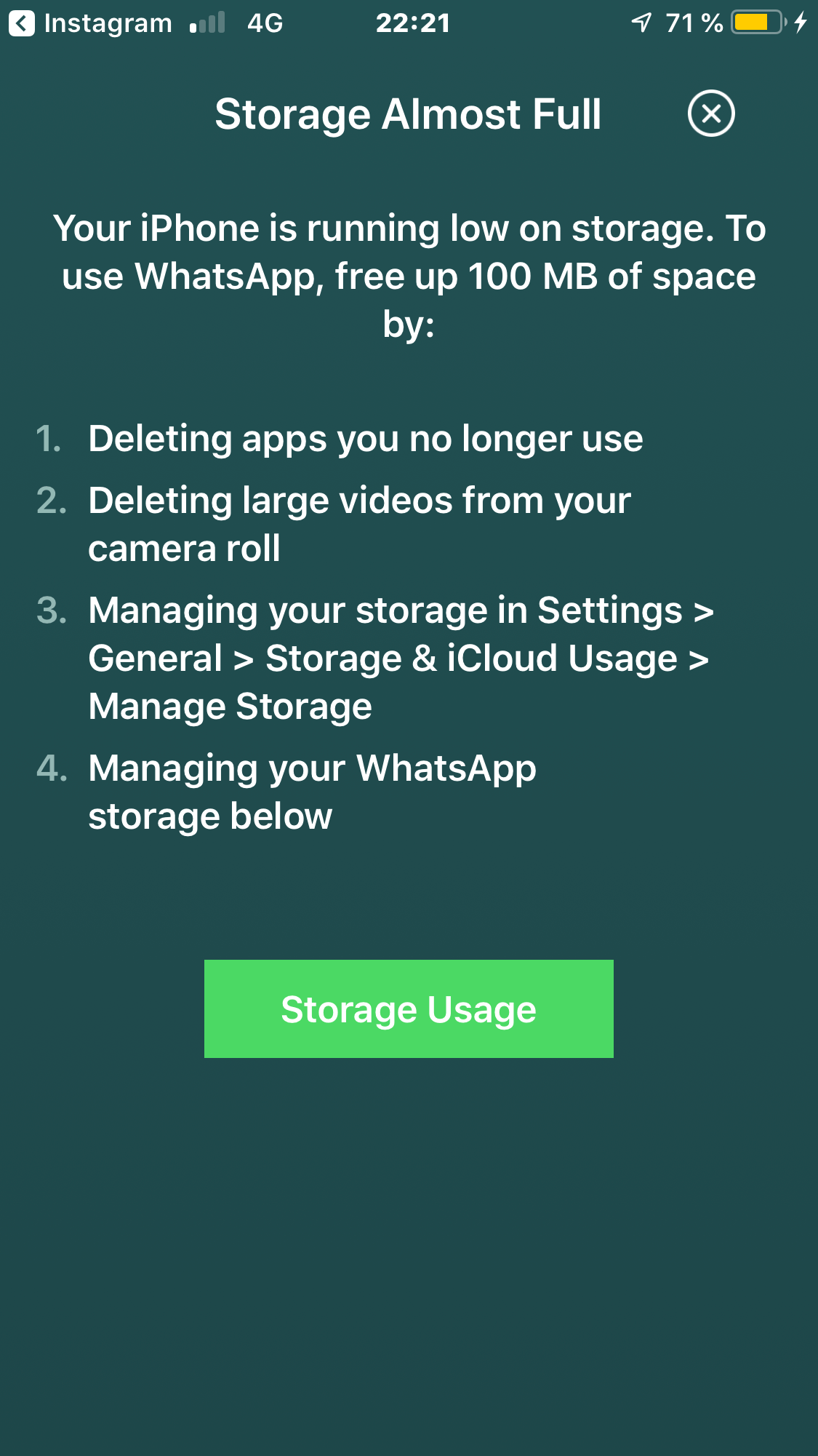 Whatsapp iPhone storage full Apple Community