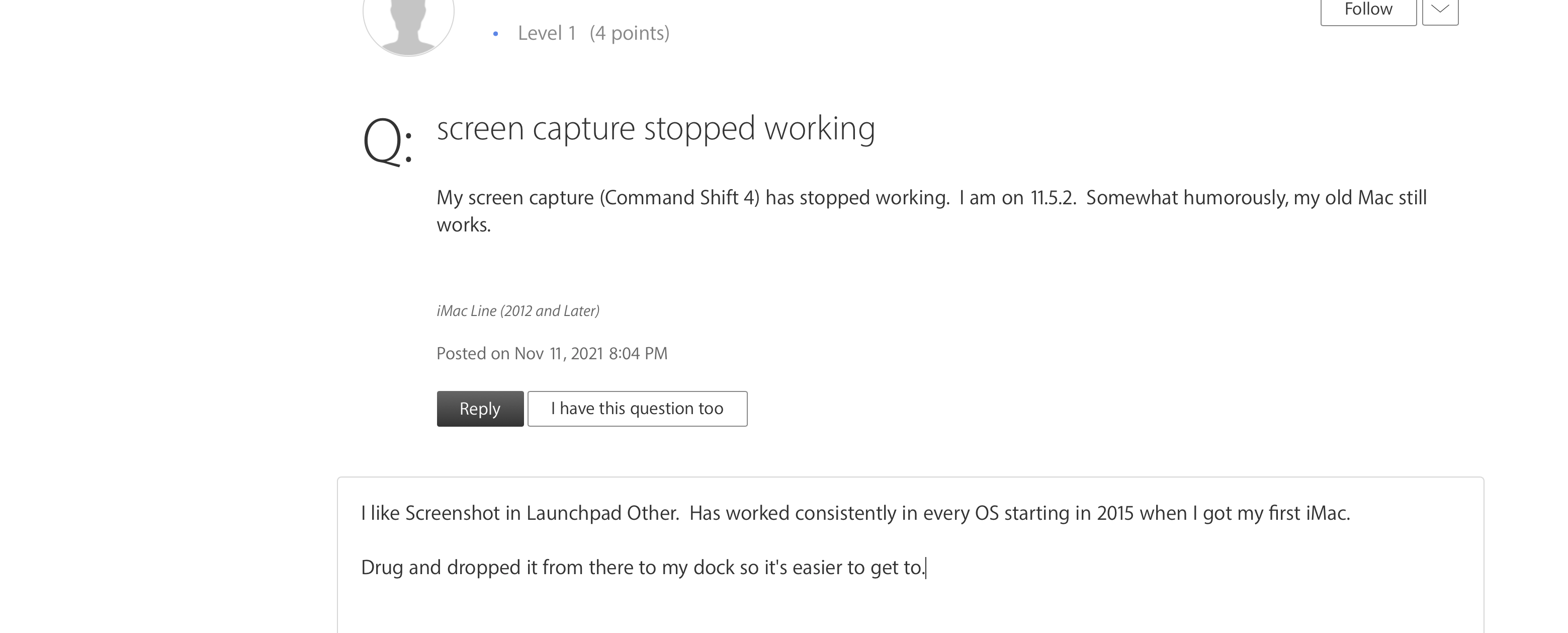 screen capture stopped working Apple Community