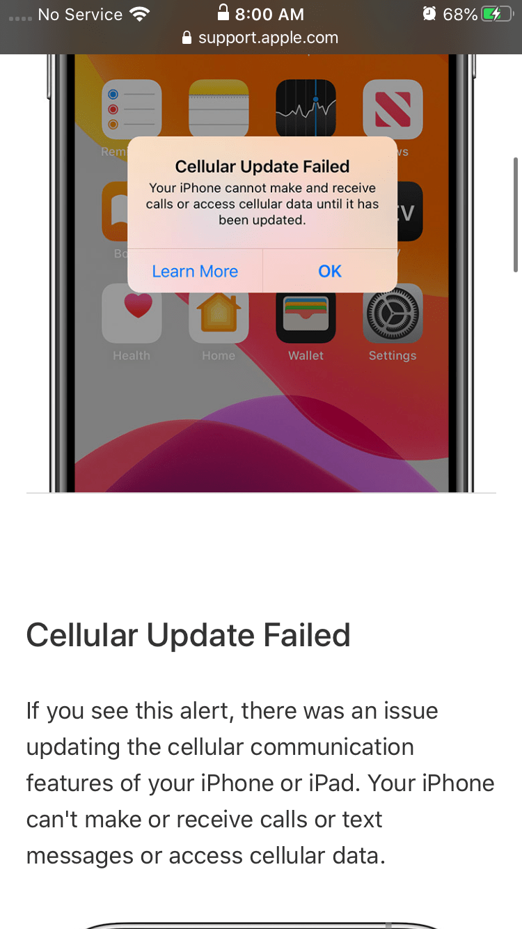 cellular update failed Apple Community