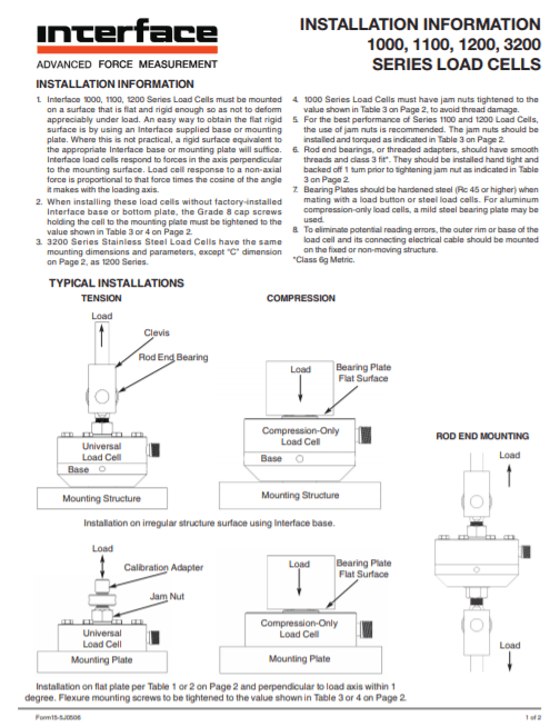 Interface low profile load cells – installation instructions - Durham