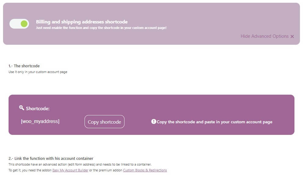 Billing and shipping addresses shortcode Disespubli