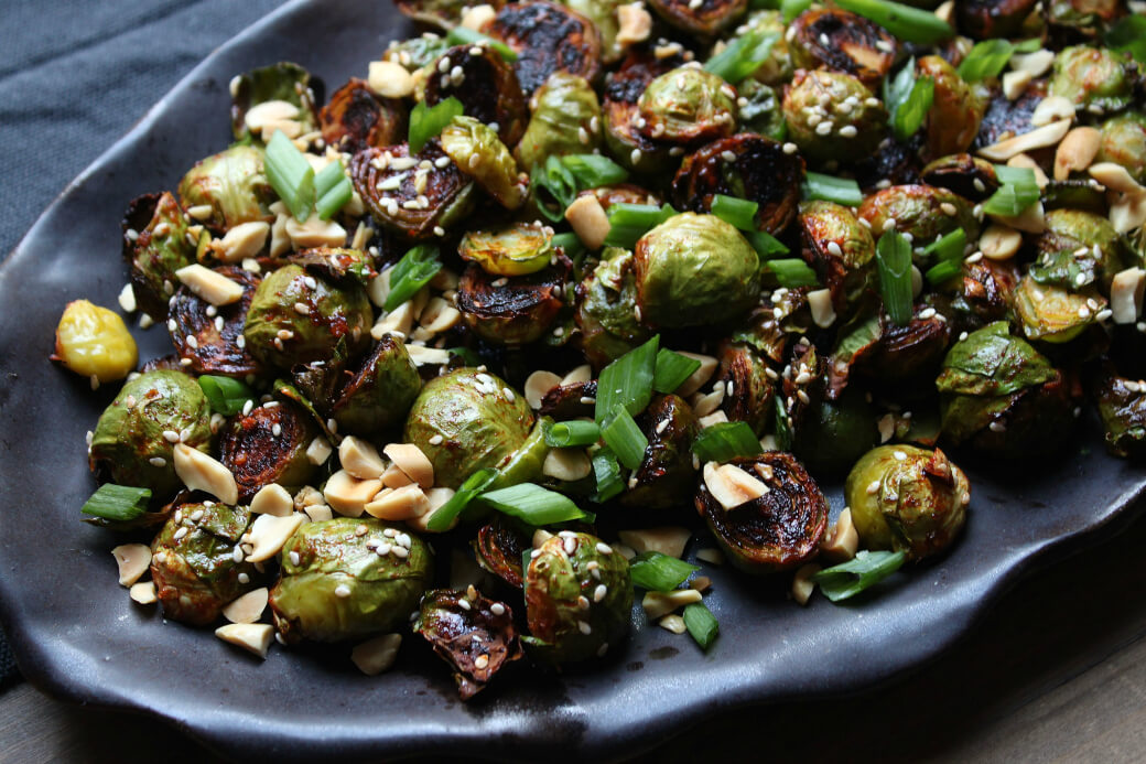 Maple Gochujang Roasted Brussels Sprouts Dish 'n' the Kitchen