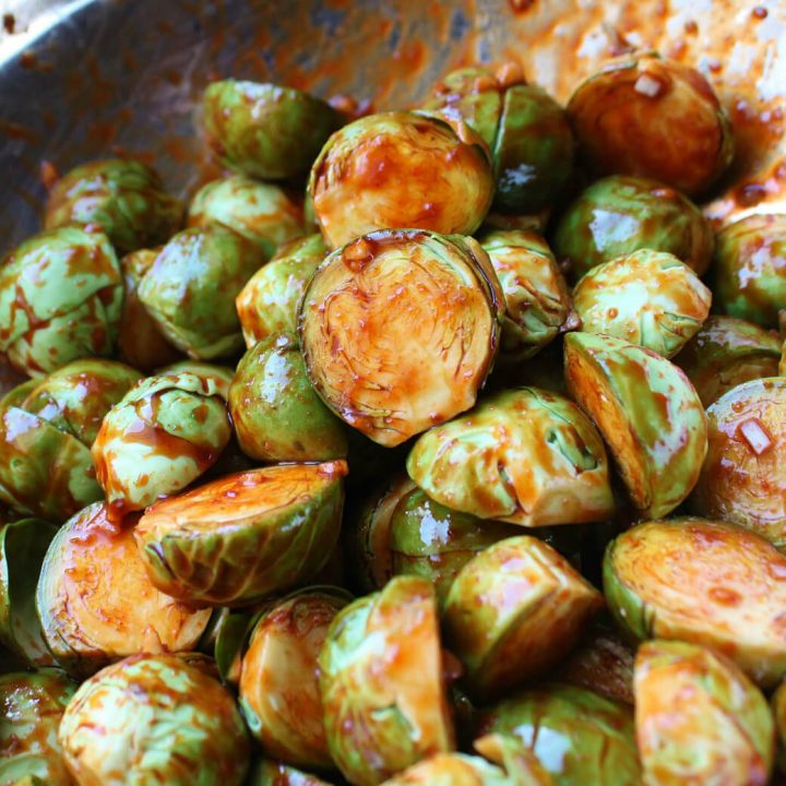 Maple Gochujang Roasted Brussels Sprouts Dish 'n' the Kitchen