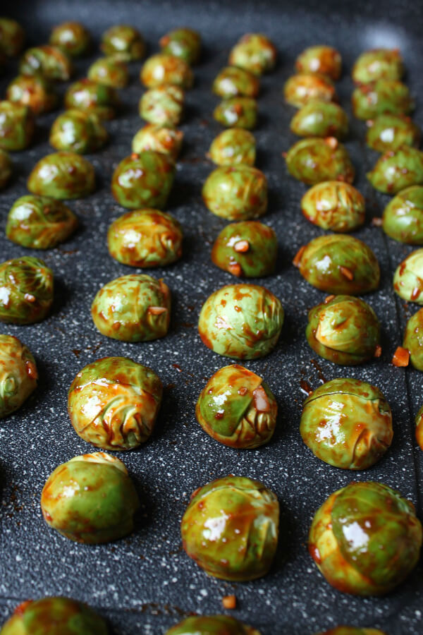 Maple Gochujang Roasted Brussels Sprouts Dish 'n' the Kitchen