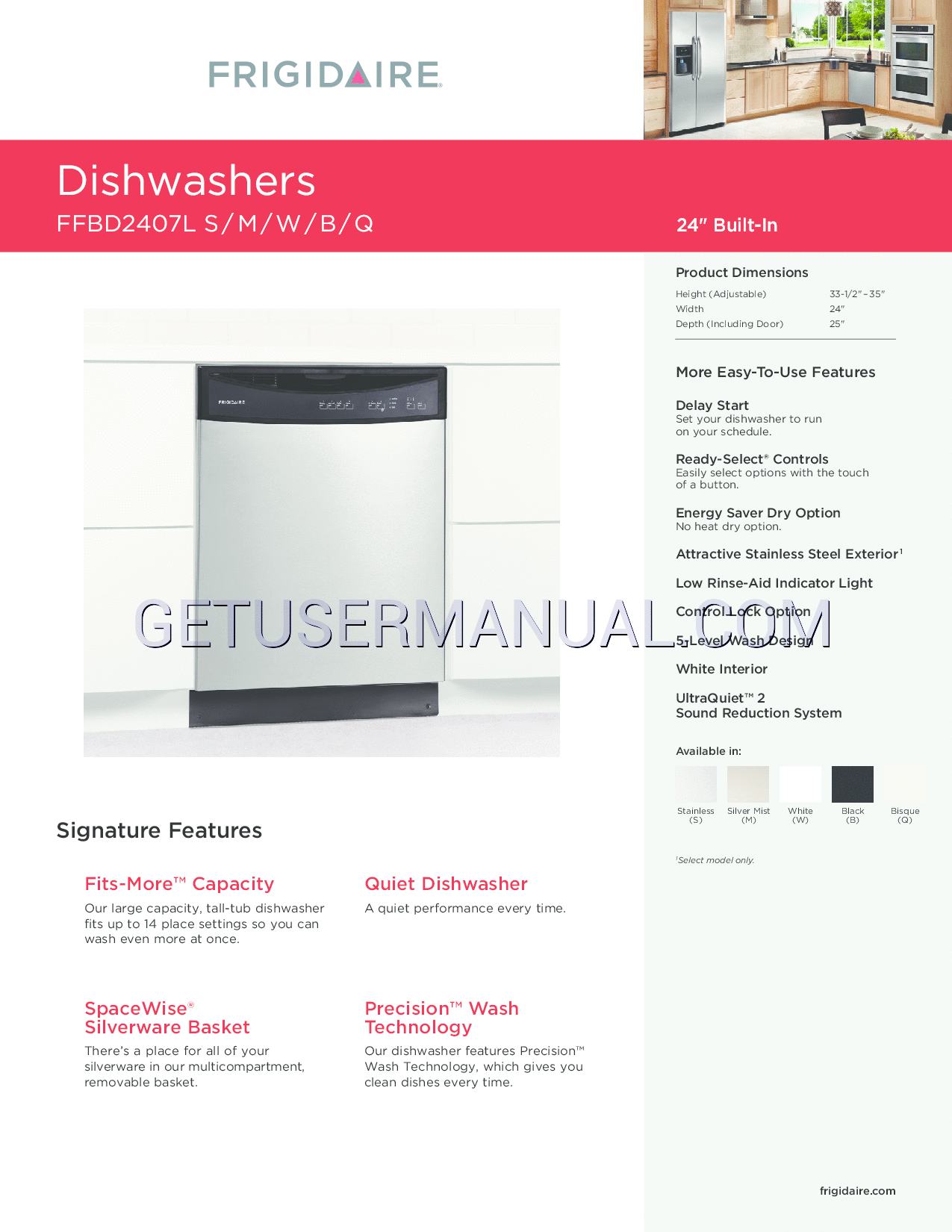 Frigidaire Dishwasher FFBD2407W User's Manual download free
