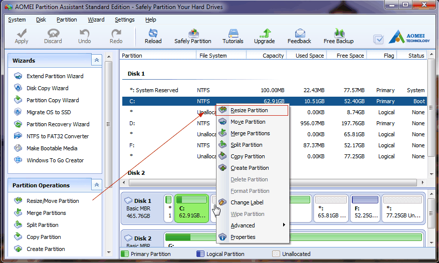 Free Partition Manager Create and Resize Partition for Windows 7