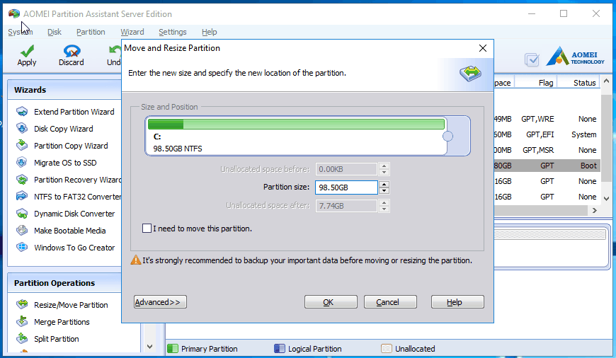 Partition Magic Server 2016 to Move, Resize and Convert Disk Partition