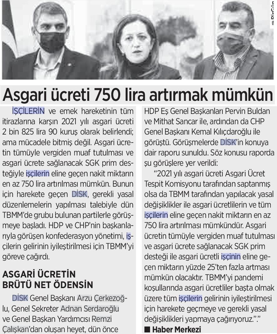 TBMM’yi göreve çağırıyoruz Asgari Ücretin brütü net ödensin DİSK