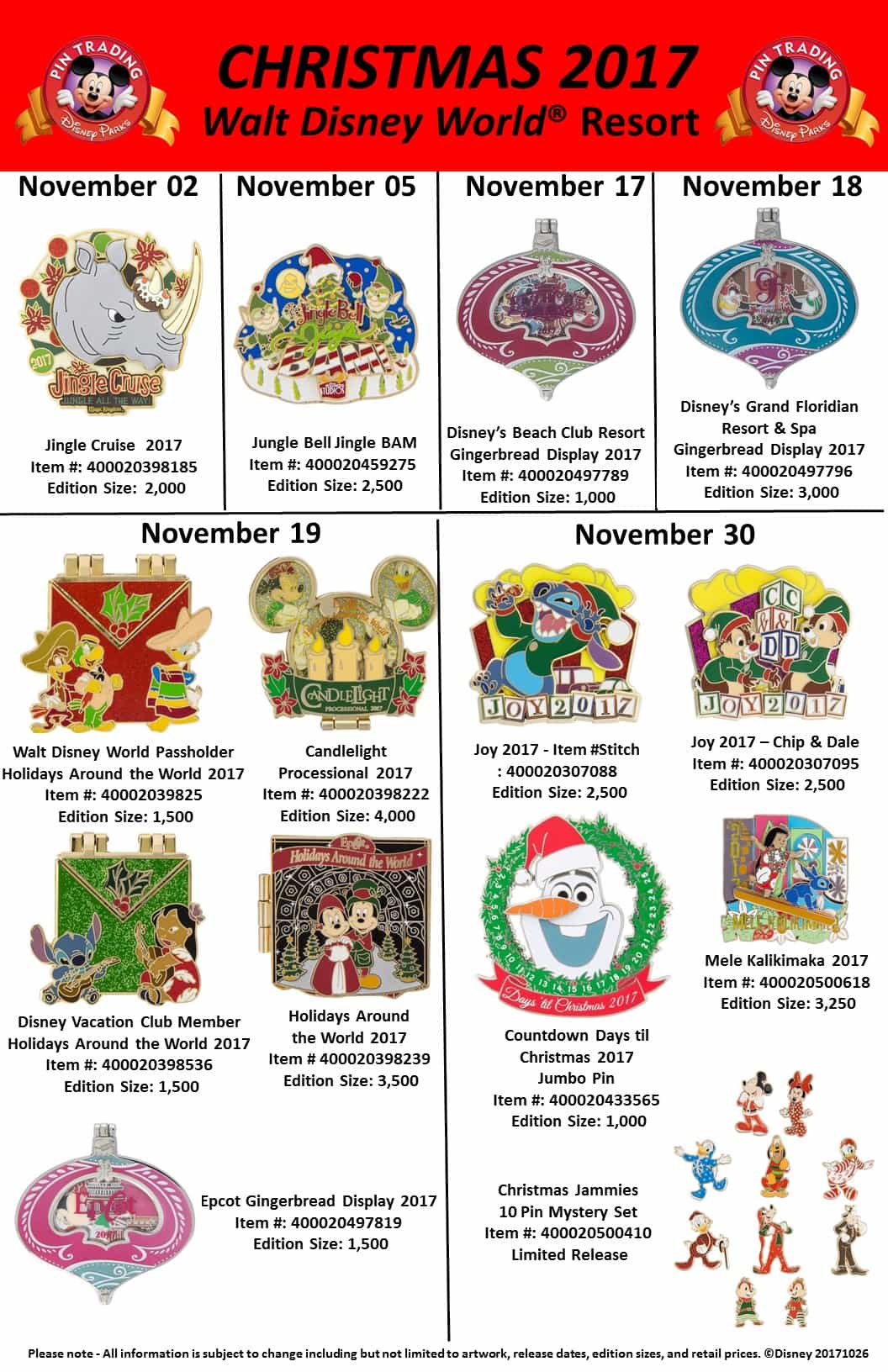 Novembers Disneyland & Walt Disney World Pin Releases Announced