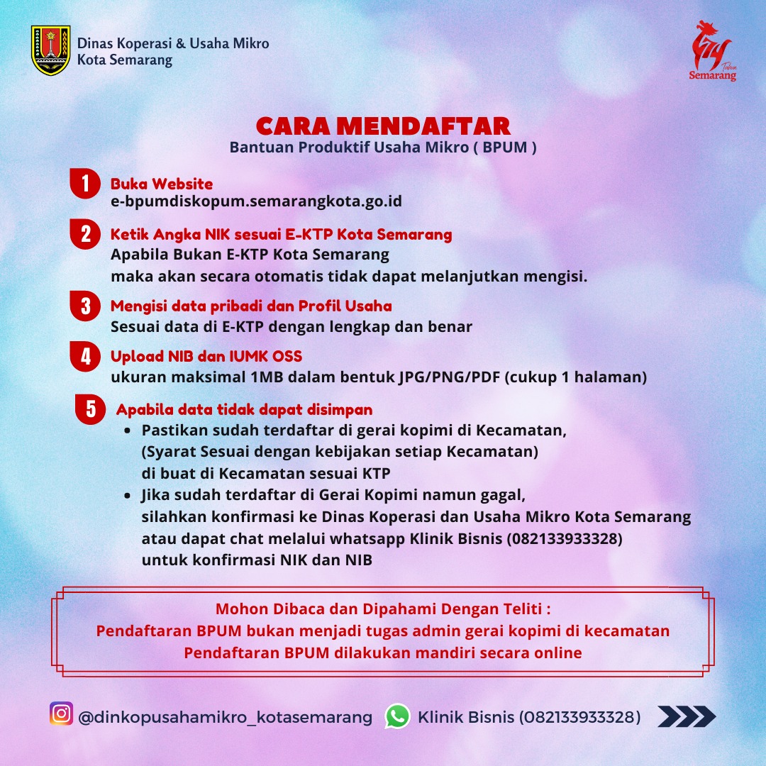 Pendaftaran BPUM Dinas Koperasi dan UMKM Kota Semarang