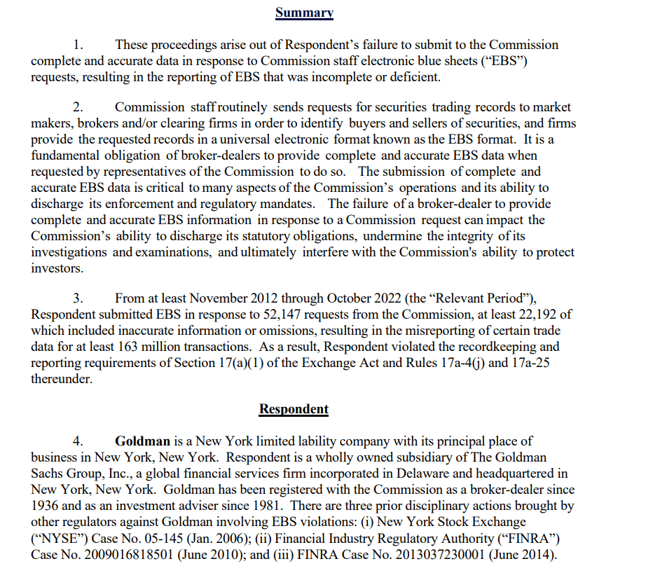 SEC Charges Goldman Sachs Over Blue Sheet Failures