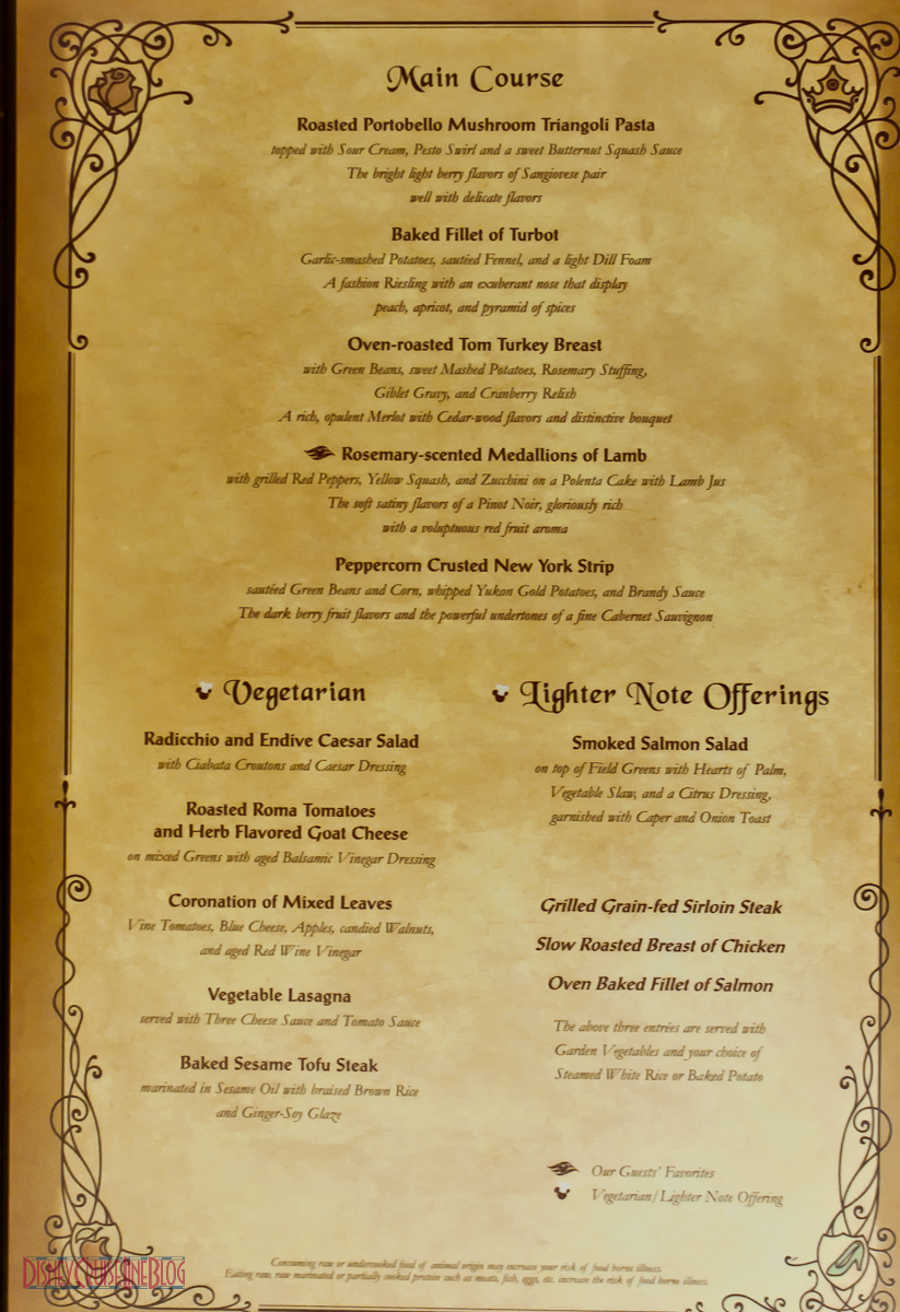 Royal Court Christmas Menu 2023 Prince & Princess Dinner Menu • The Disney Cruise Line Blog