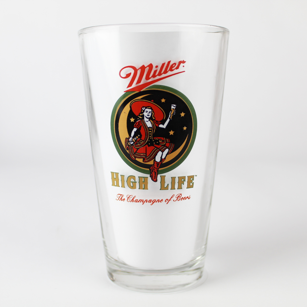 Beer Pint Glass Miller High Life Girl on the Moon Display Shack