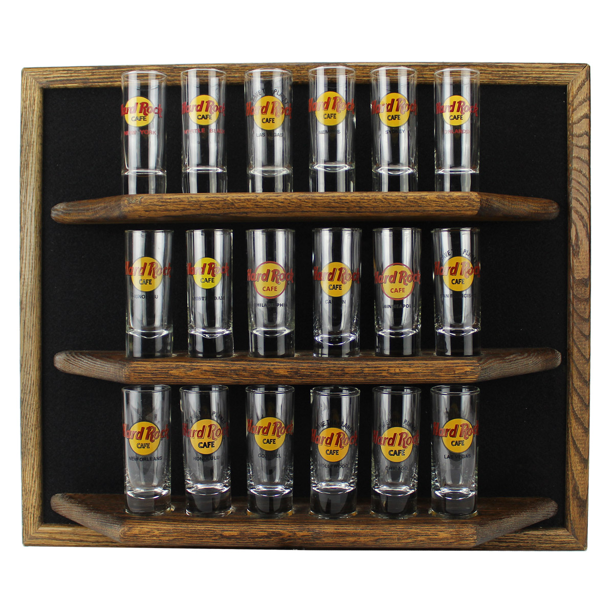 Shot Glass / Shooter Display Shelf 18 place Solid Oak Display Shack