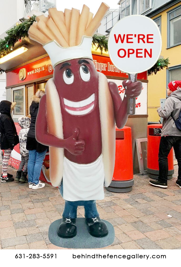 Hot Dog Man with Sign and Fries Hot Dog Man with Sign and Fries