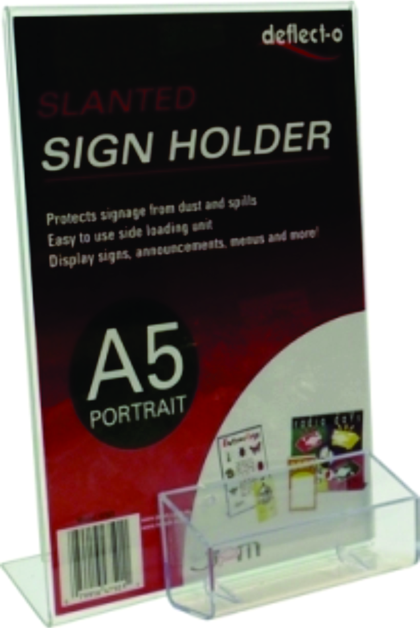 A5 SLANTED SIGN HOLDER WITH BUSINESS CARD HOLDER, PORTRAIT 47521