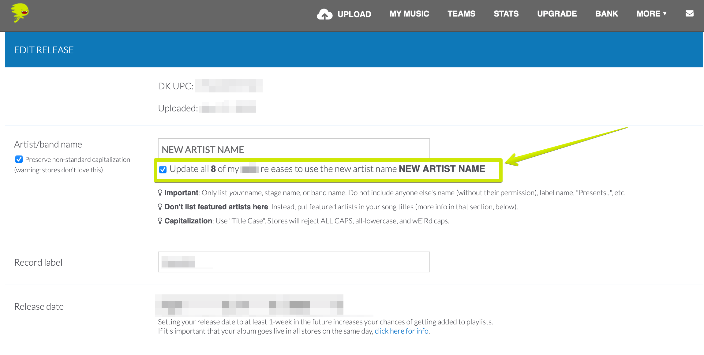 Can I Change My Artist Name? DistroKid Help Center