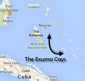 Map Of The Exuma Cays In The Bahamas
