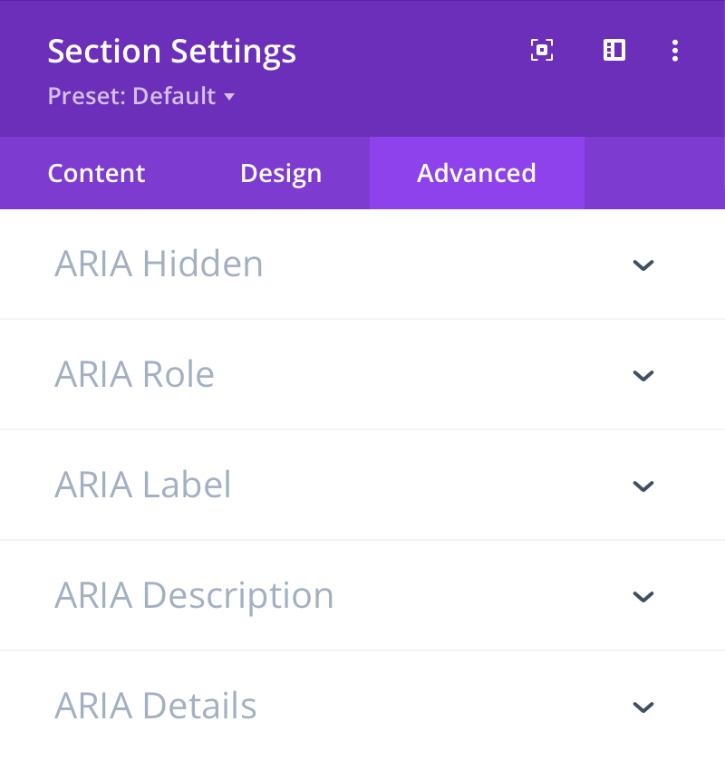 Accessibility Attributes DiviModules