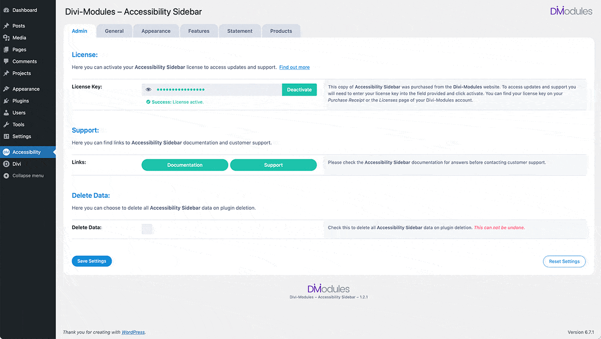 Accessibility Sidebar DiviModules