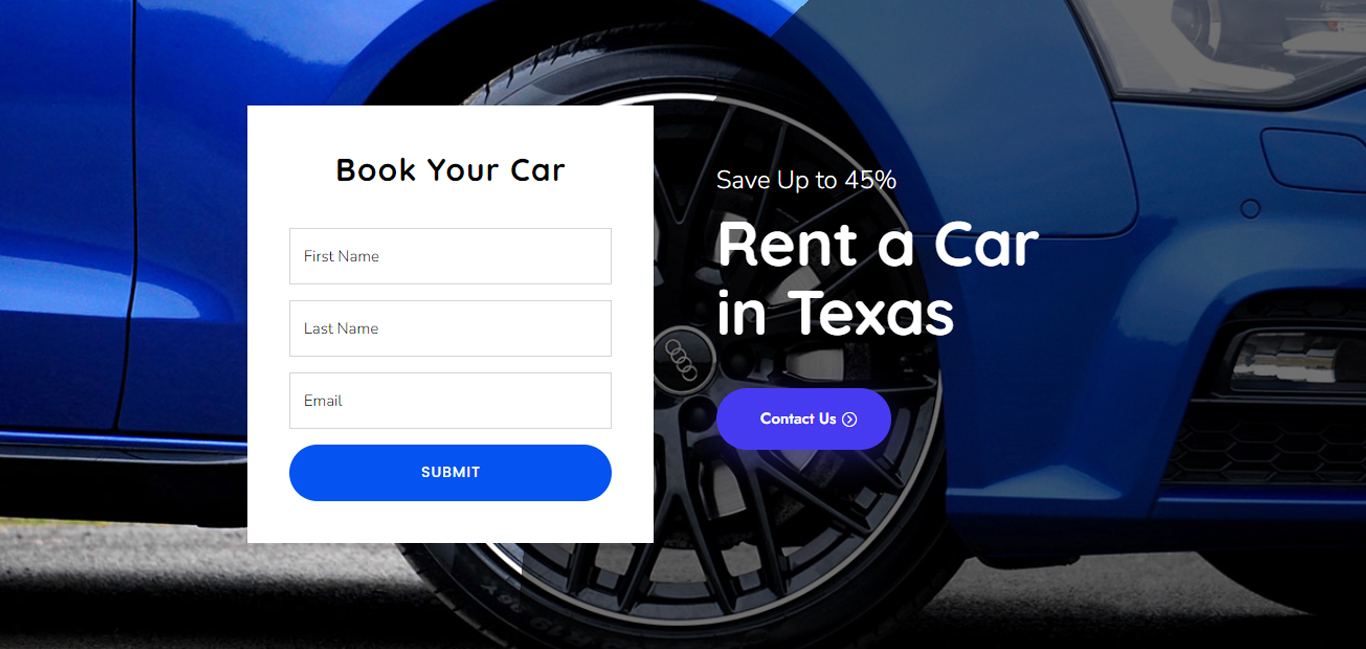 Car Rental Divi Hero Section