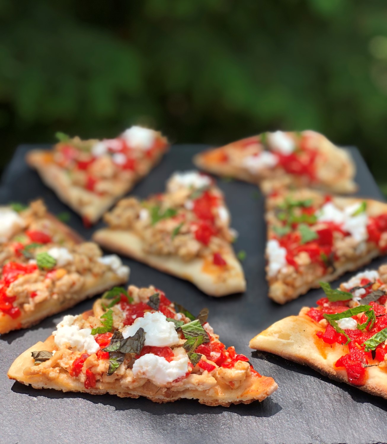 Harissa Turkey Flatbread With Red Pepper Jelly and Goat Cheese DIVINE