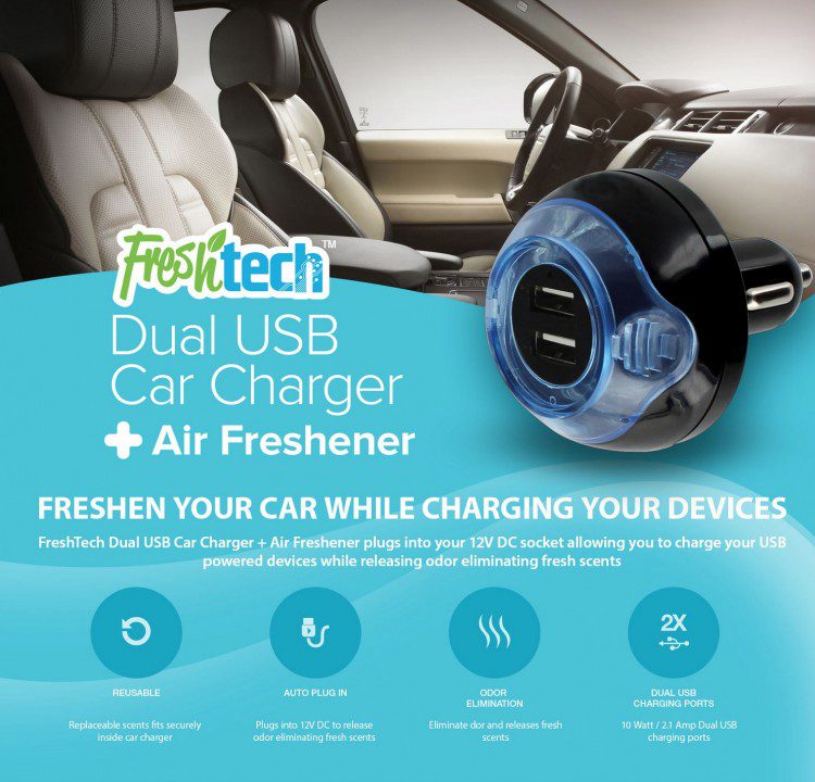 FreshTech SINGLE and DUAL USB Car Charger + Air Freshener Divine
