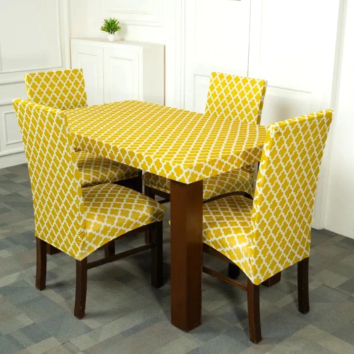 Crisp Yellow Elastic Dining Table Chair Covers