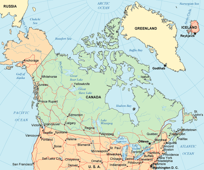 USA and Canada map Ontheworldmap.com