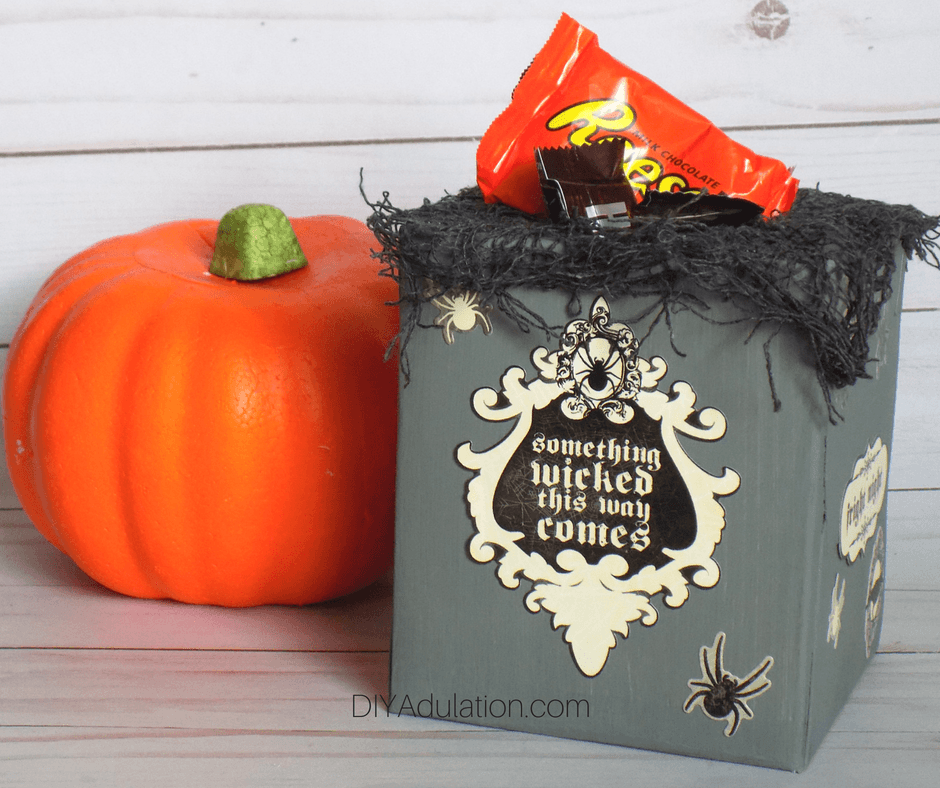 Upcycled Tissue Box to Spooky Halloween Candy Container DIY Adulation